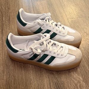 Adidas Samba White and Dark Green Shoes
